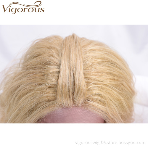 Vigorous European Style Body Wave Lace Front Wigs Synthetic Glueless 150% Density Blonde Color Hair Wig for White Women